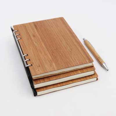 6 ring bind A5 size loose leaf Bamboo cover notebook newest bamboo gift notebook