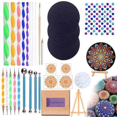 31PCS Mandala Dotting Tools kit with 3 Black Cardboard, Mandala Stencil Ball Stylus Paint Tray for Painting Rocks, Mandella Art