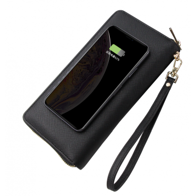 Zipper wallet with wireless charger power bank for travel